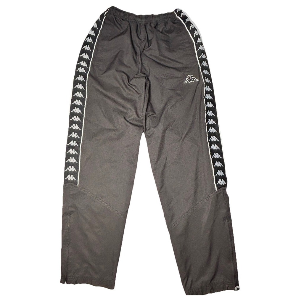 Kappa Track Pants Black Logo Tape Side Stripe Windbreaker Women Small